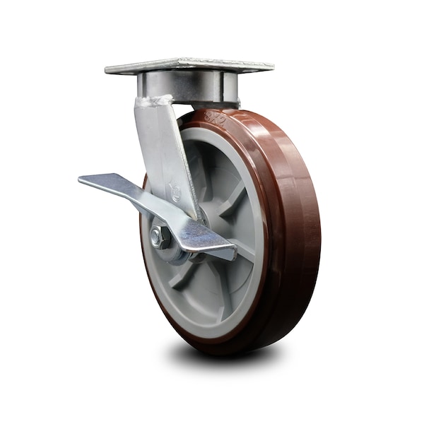 Service Caster 8 Inch Kingpinless Poly on Polyolefin Wheel Swivel Caster with Brake SCC SCC-KP30S820-PPUR-SLB - main